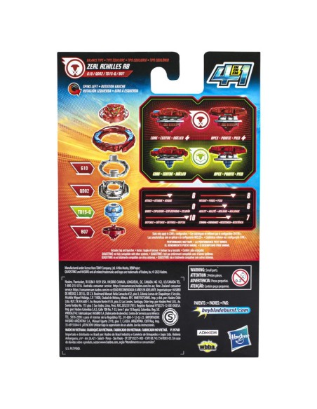 TROMPO BEYBLADE BURST QUADSTRIKE ZEAL ACHILLES A8