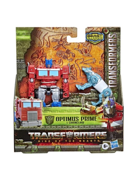 FIGURA ACCIÓN TRANSFORMERS EL DESPERTAR DE LAS BESTIAS BEAST ALLIANCE BEAST WEAPONIZERS OPTIMUS PRIME Y CHAINCLAW