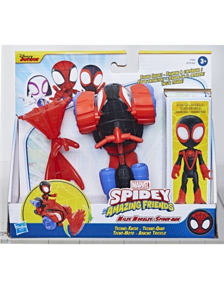 FIGURA DE ACCIÓN SPIDEY AND FRIENDS MILES MORALES SPIDER-MAN, SET TECNO-MOTO