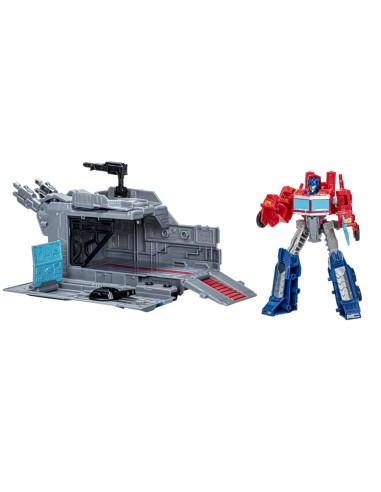 FIGURA DE ACCIÓN TRANSFORMERS EARTHSPARK OPTIMUS PRIME CON REMOLQUE DE COMBATE