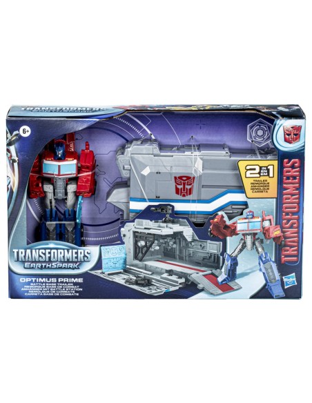 FIGURA DE ACCIÓN TRANSFORMERS EARTHSPARK OPTIMUS PRIME CON REMOLQUE DE COMBATE