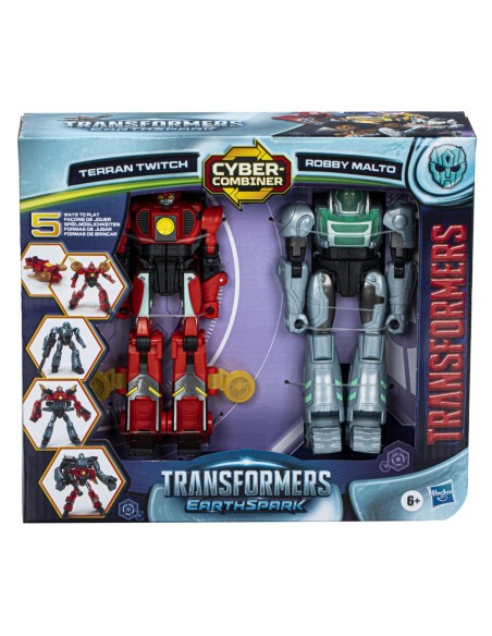 FIGURA DE ACCIÓN TRANSFORMERS EARTHSPARK CYBER-COMBINER TERRAN TWITCH Y ROBBY MALTO