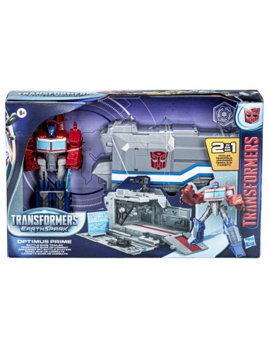 FIGURA DE ACCIÓN TRANSFORMERS EARTHSPARK OPTIMUS PRIME CON REMOLQUE DE COMBATE