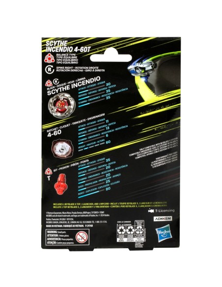 TROMPO BEYBLADE X KIT INICIAL SCYTHE INCENDIO 4-60T