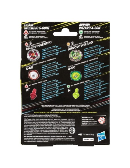 TROMPO BEYBLADE X CHAIN INCENDIO 5-60HT Y ARROW WIZARD 4-60N