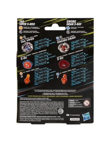 TROMPO BEYBLADE X TAIL VIPER 5-80O Y SWORD DRAN 3-60F