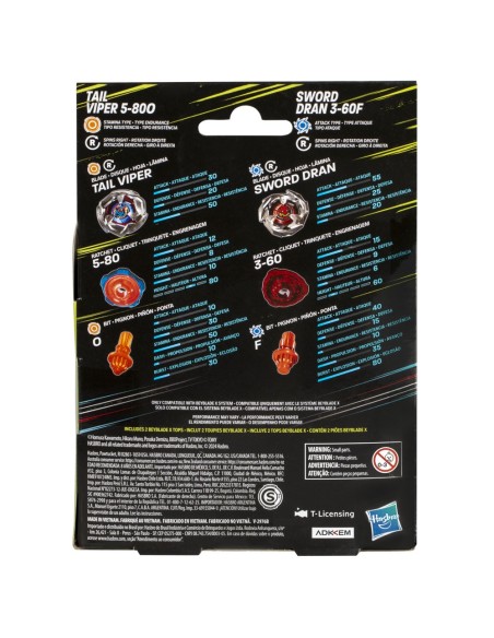 TROMPO BEYBLADE X TAIL VIPER 5-80O Y SWORD DRAN 3-60F