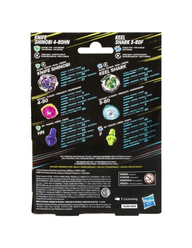 TROMPO BEYBLADE X KNIFE SHINOBI 4-80HN Y KEEL SHARK 3-80