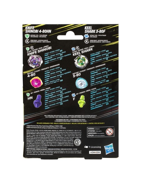 TROMPO BEYBLADE X KNIFE SHINOBI 4-80HN Y KEEL SHARK 3-80