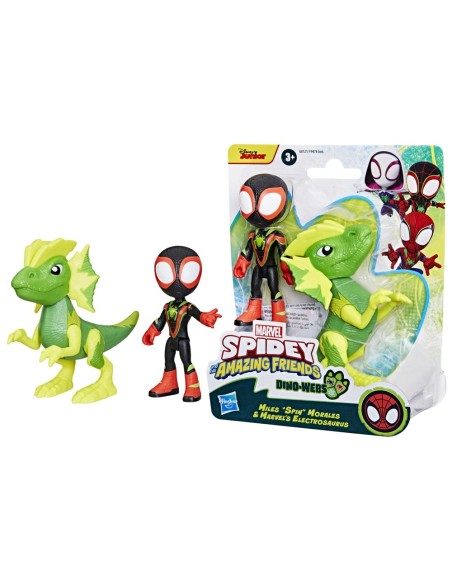 FIGURA DE ACCIÓN SPIDEY & HIS AMAZING FRIENDS DINO-WEBS MILES SPIN" MORALES Y MARVEL'S ELECTROSAURUS"