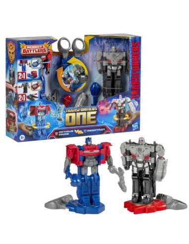 FIGURA DE ACCIÓN TRANSFORMERS ONE ROBOT BATTLERS OPTIMUS PRIME (ORIEN PAX) Y MEGATRON (D-16)