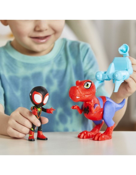 FIGURA DE ACCIÓN SPIDEY & HIS AMAZING FRIENDS DINO-WEBS SPIDEY-REX Y MILES “SPIN” MORALES