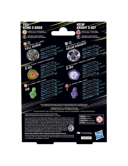 TROMPO BEYBLADE X YELL KONG 3-60GB Y HELM KNIGHT 5-80T