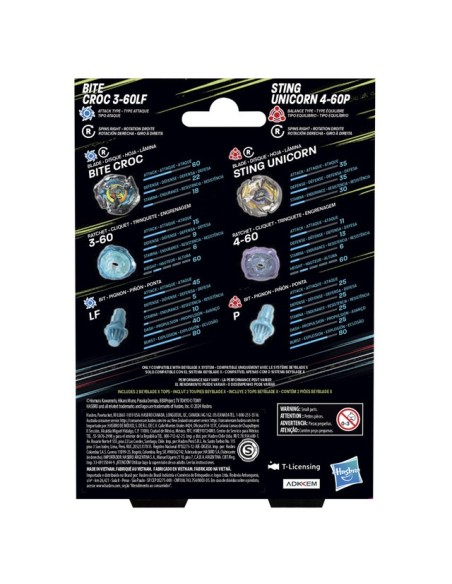 TROMPO BEYBLADE X BITE CROC 3-60LF Y STING UNICORN 4-60P