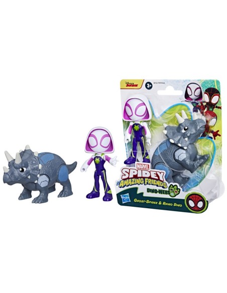 FIGURA DE ACCIÓN SPIDEY & HIS AMAZING FRIENDS DINO-WEBS GHOST-SPIDER Y RHINO DINO