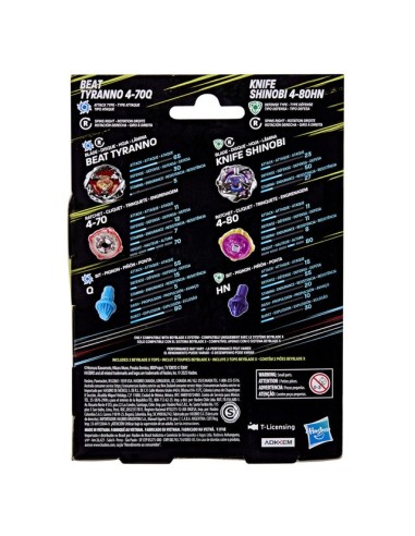 TROMPO BEYBLADE X PACK DOBLE BEAT TYRANNO 4-70Q Y KNIFE SHINOBI 4-80HN