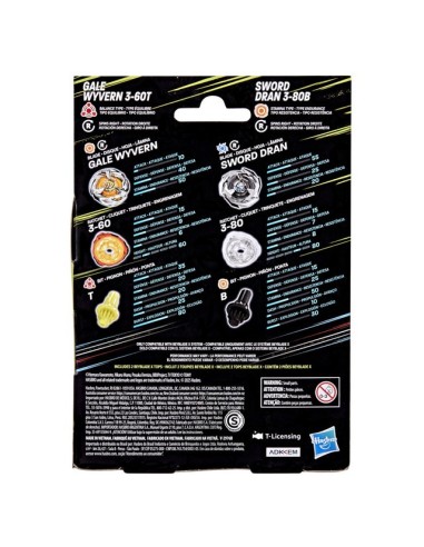 TROMPO BEYBLADE X PACK DOBLE GALE WYVERN 3-60T Y SWORD DRAN 3-80B