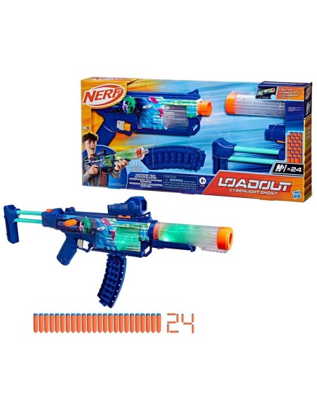 NERF LOADOUT - CYBERLIGHT GHOST - LANZADOR D E DARDOS DE ESPUMA Y 24 DARDOS NERF N1