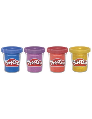 Play-Doh, Pack de 4 botes de plastilina especial con brillo metálico