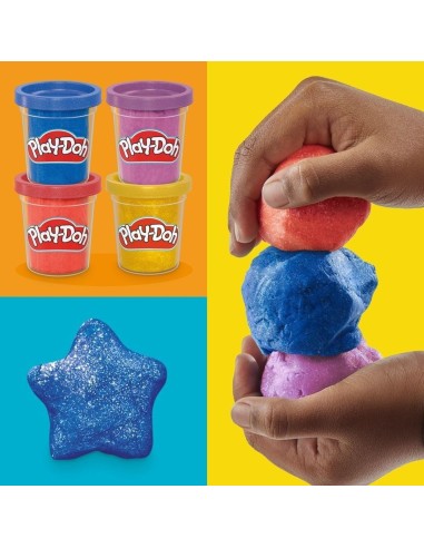 Play-Doh, Pack de 4 botes de plastilina especial con brillo metálico