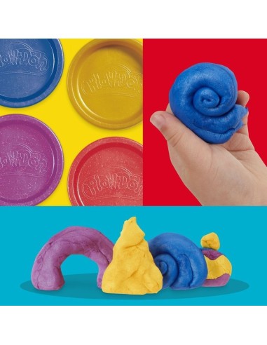 Play-Doh, Pack de 4 botes de plastilina especial con brillo metálico